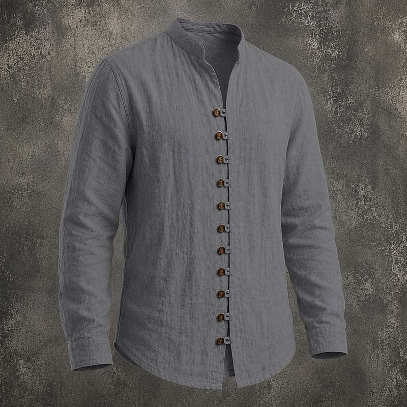 Men's Band Collar Casual Shirt in grey, Relaxed Fit