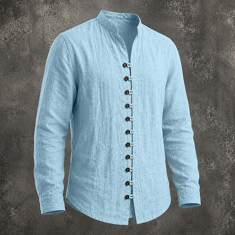 Men's Band Collar Casual Shirt in sky blue, Relaxed Fit