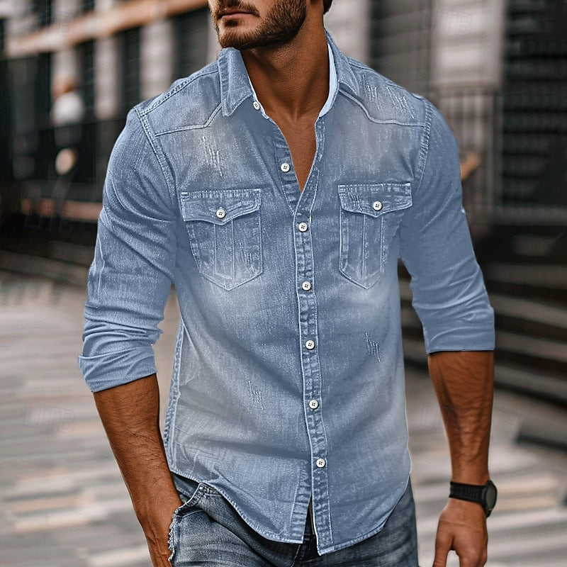 Men's Button-Up Shirt in blue, Classic Rugged Style