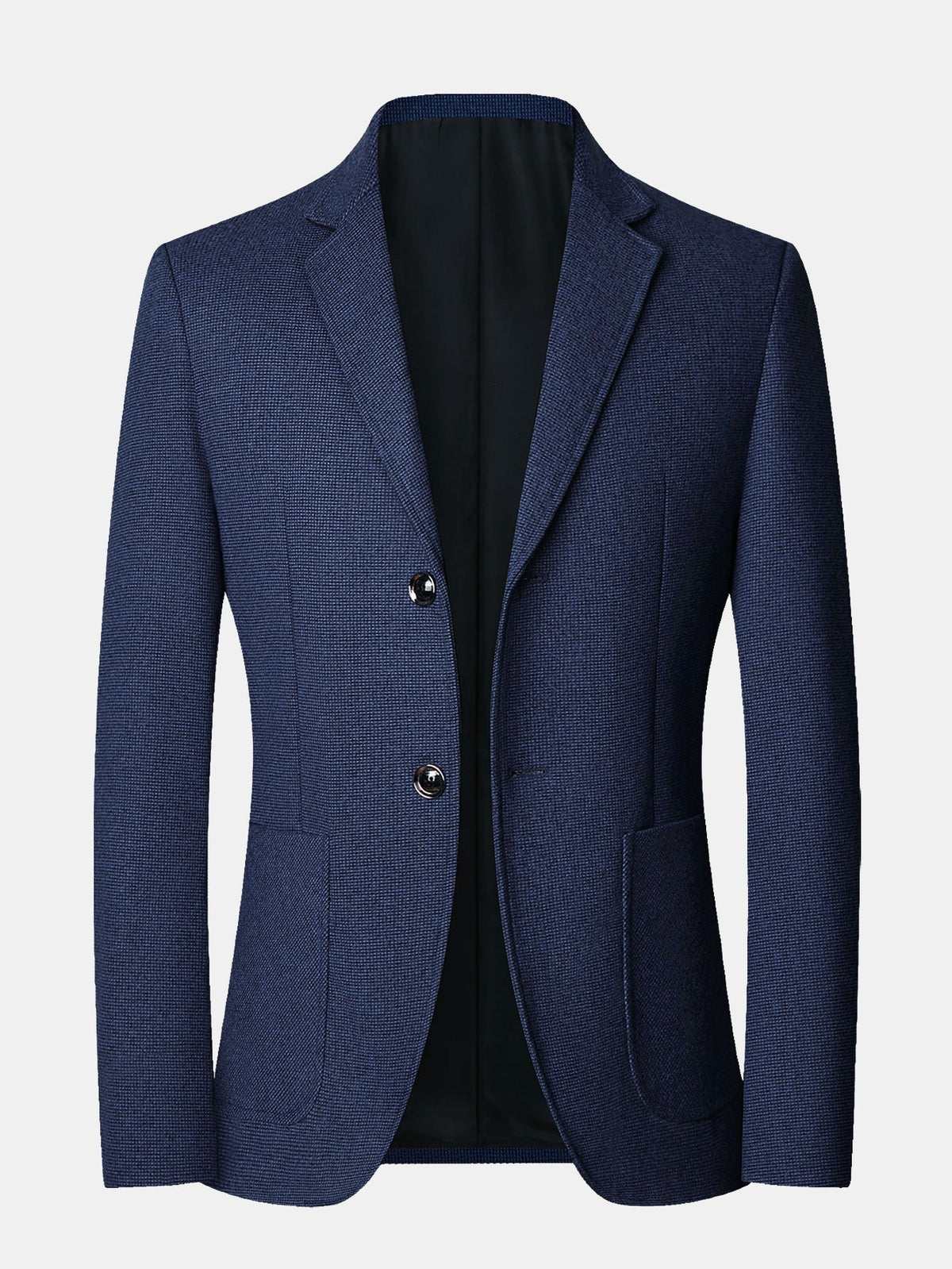 Men's Check Wool Blazer – Notched Lapels Regular Fit - Navy