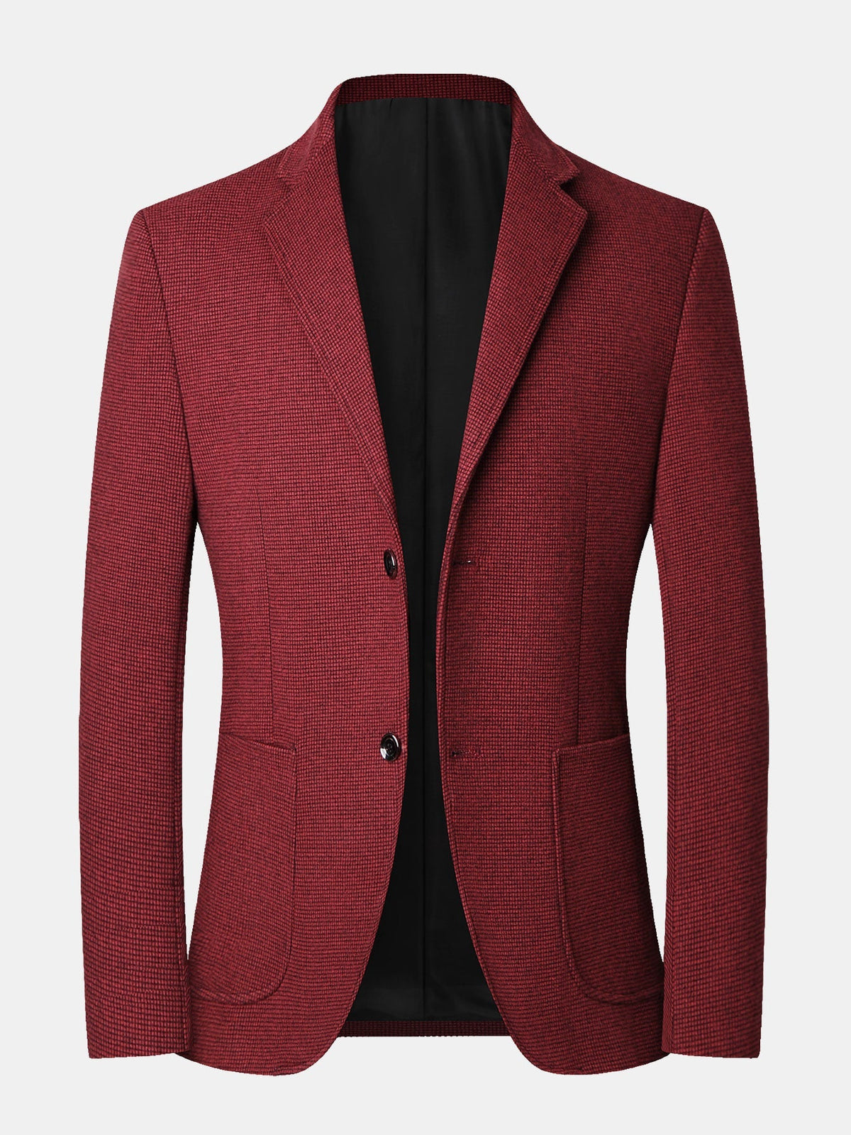 Men's Check Wool Blazer – Notched Lapels Regular Fit - Wine