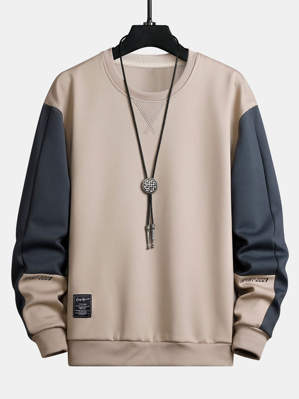 Men's Colour Block Crew Neck Sweatshirt – Relaxed Fit - Beige