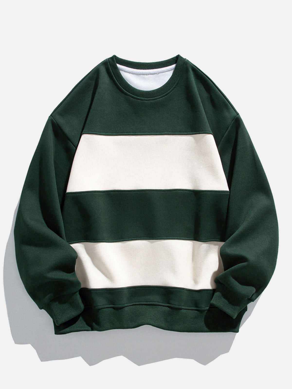 Men's Colour Block Crew Neck Sweatshirt – Relaxed Fit - Dark Green
