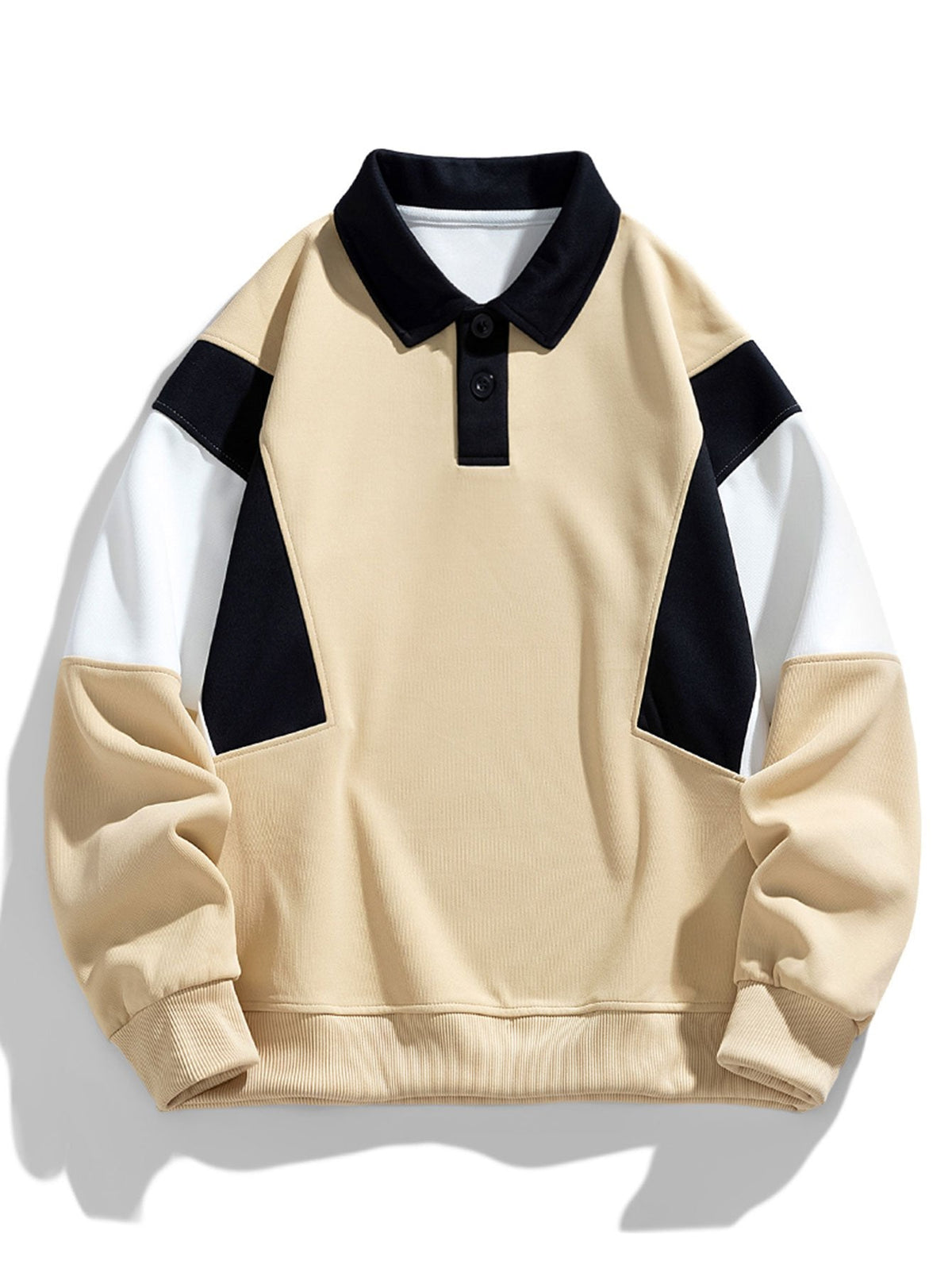 Men's Colour Block Polo Sweatshirt – Relaxed Fit - Beige