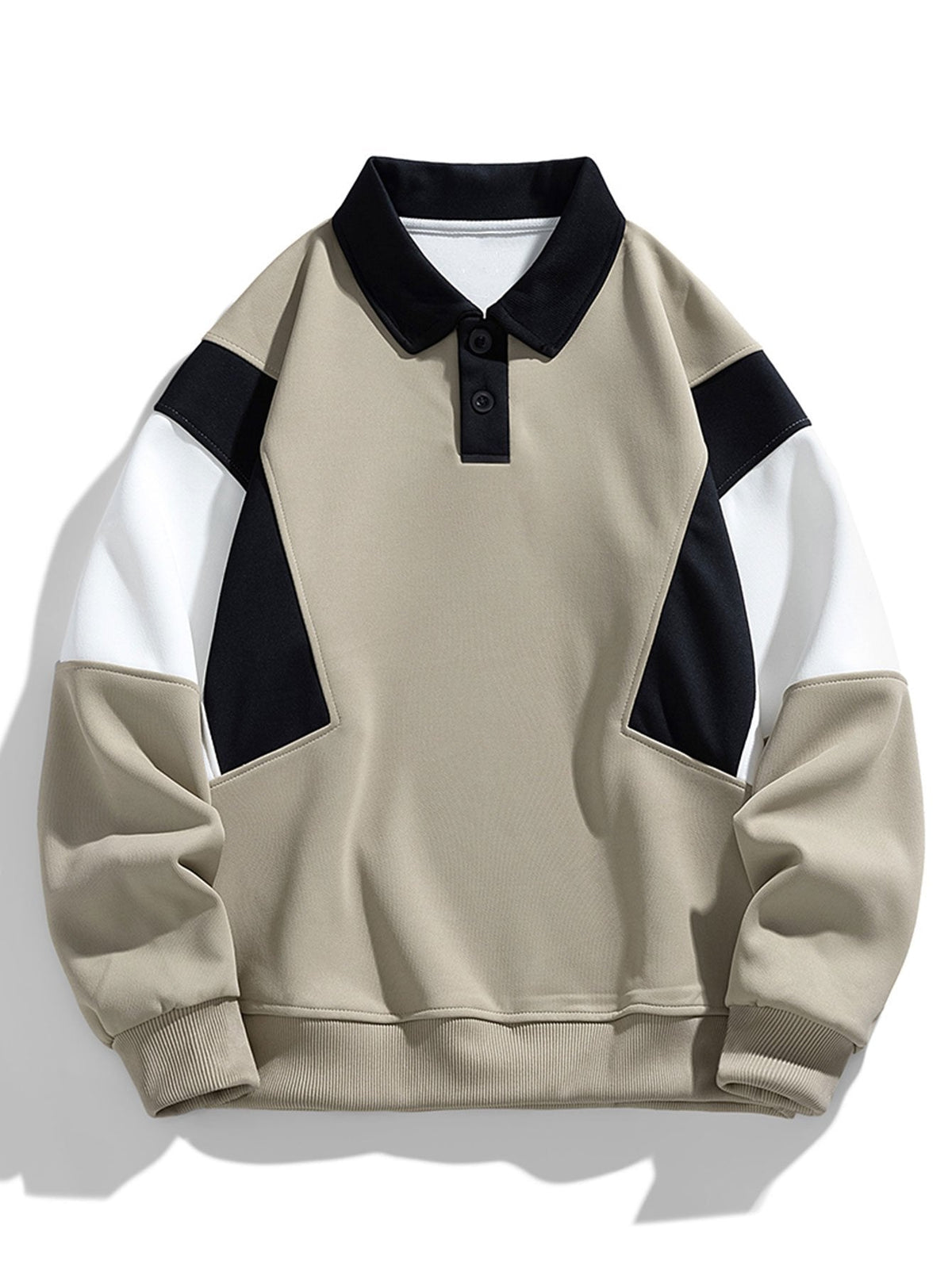 Men's Colour Block Polo Sweatshirt – Relaxed Fit - Taupe