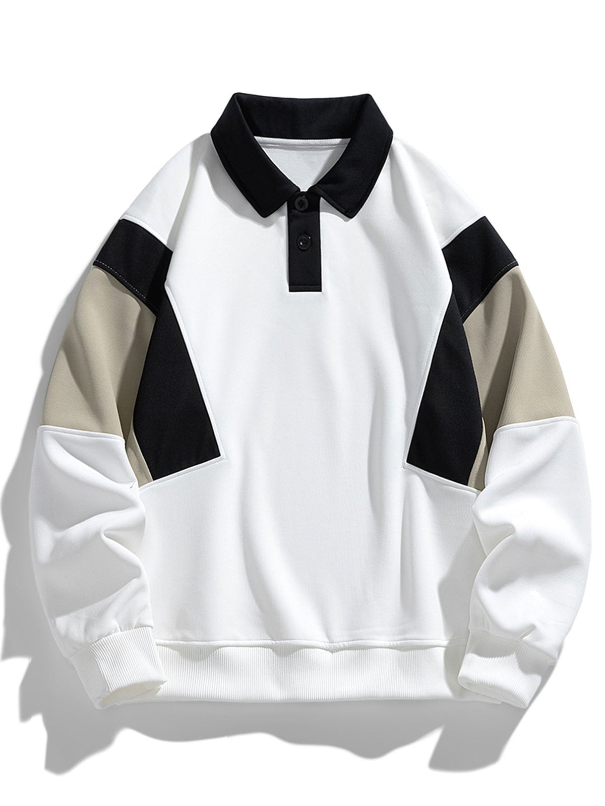 Men's Colour Block Polo Sweatshirt – Relaxed Fit - White