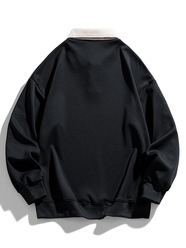 Men's Contrast Collar Polo Sweatshirt – Relaxed Fit Long Sleeve
