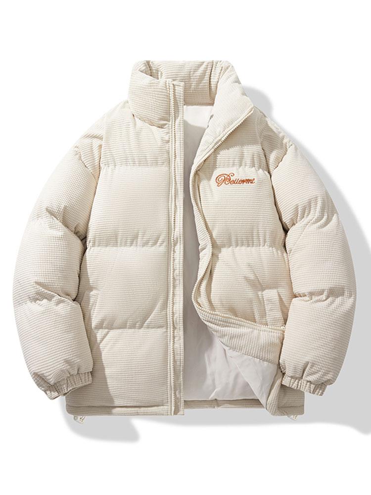 Men's Corduroy Puffer Jacket in beige, Padded Winter Coat