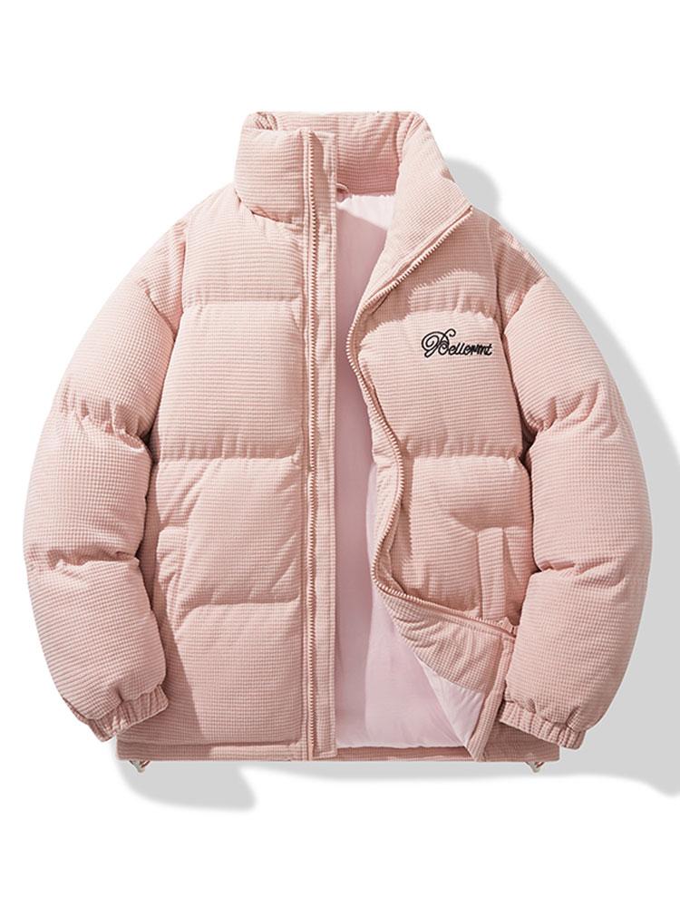 Men's Corduroy Puffer Jacket in light pink, Padded Winter Coat