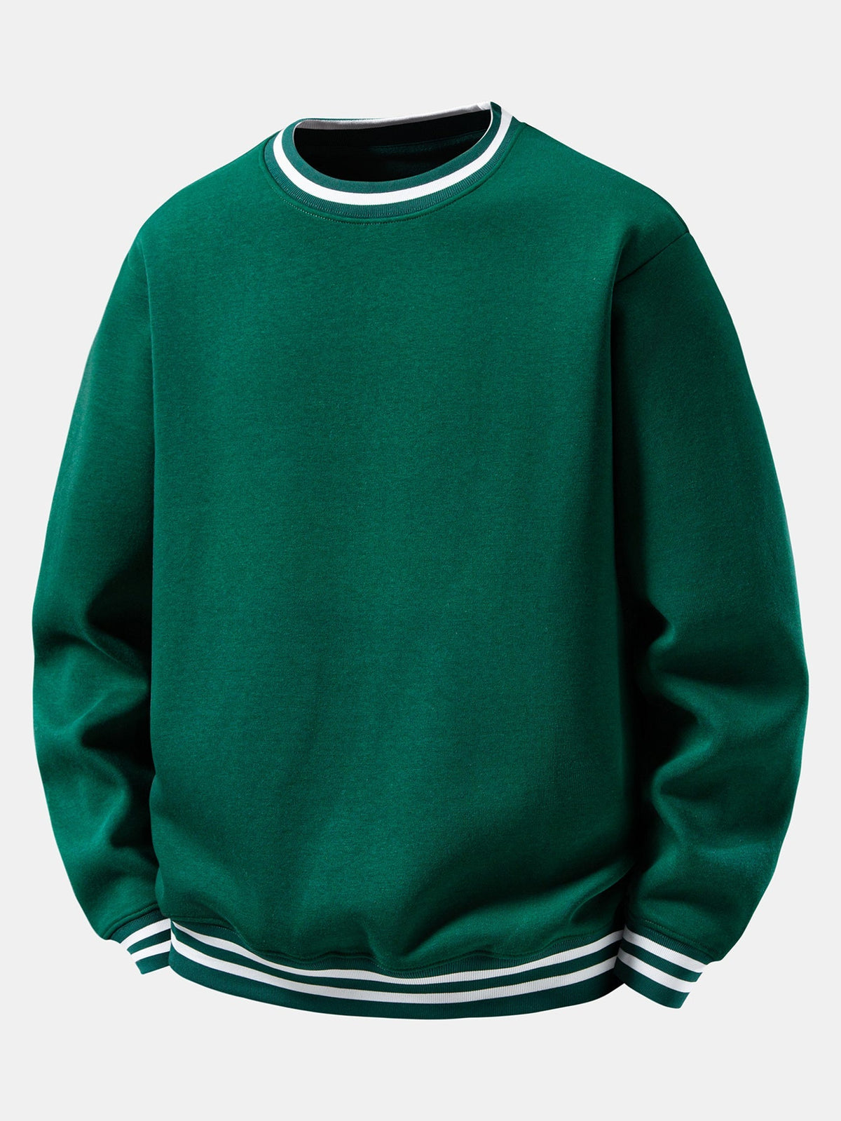 Men's Cotton Blend Crew Neck Sweatshirt in dark green, Relaxed Fit