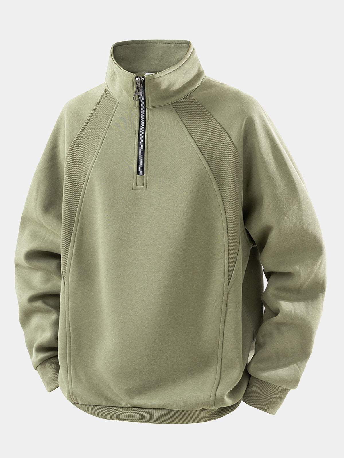 Men's Cotton Blend Quarter Zip Sweatshirt – Relaxed Fit Casual - Olive Green