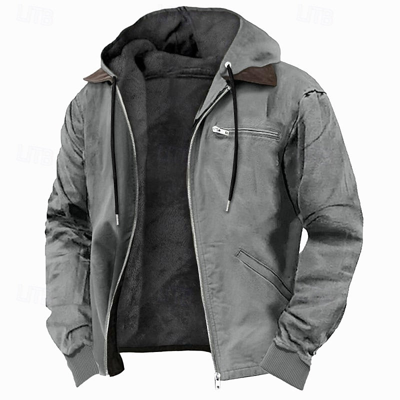 Men's Fleece-Lined Hooded Jacket in grey, Warm Everyday Comfort