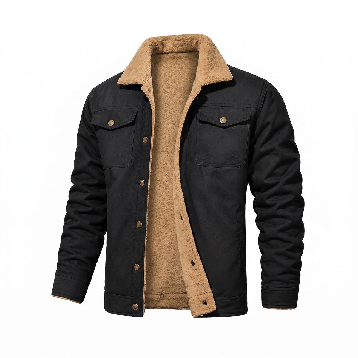 Men's Fleece Lined Trucker Jacket in black, Teddy Collar