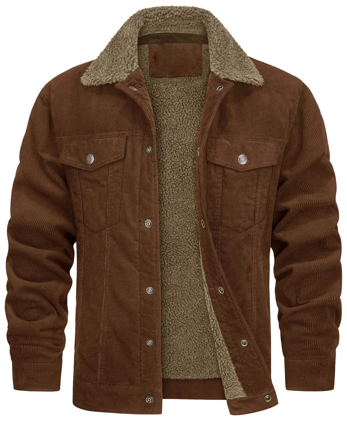 Men's Fleece Lined Trucker Jacket in brown, Teddy Collar