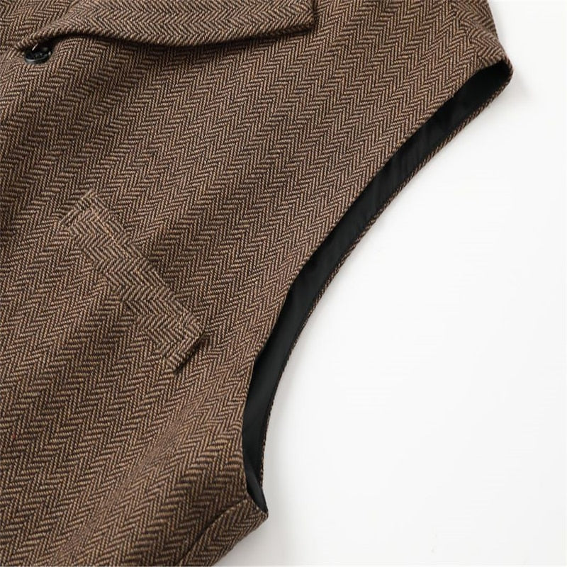 Men's Herringbone Tailored Waistcoat - Classic V-Neck