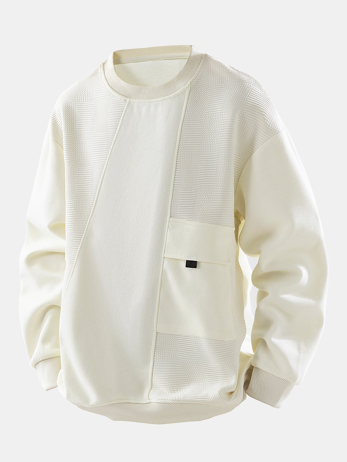 Men's Jacquard Panel Sweatshirt in cream, Relaxed Crew Neck Pullover