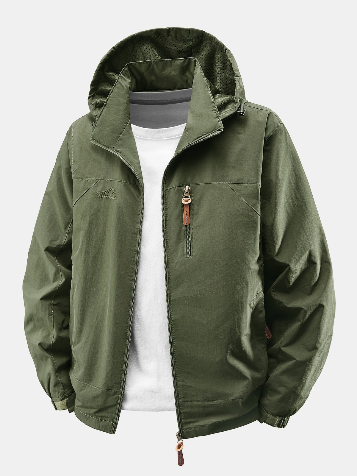 Men's Lightweight Nylon Windbreaker Jacket – Relaxed Fit Zip-Up - Army Green