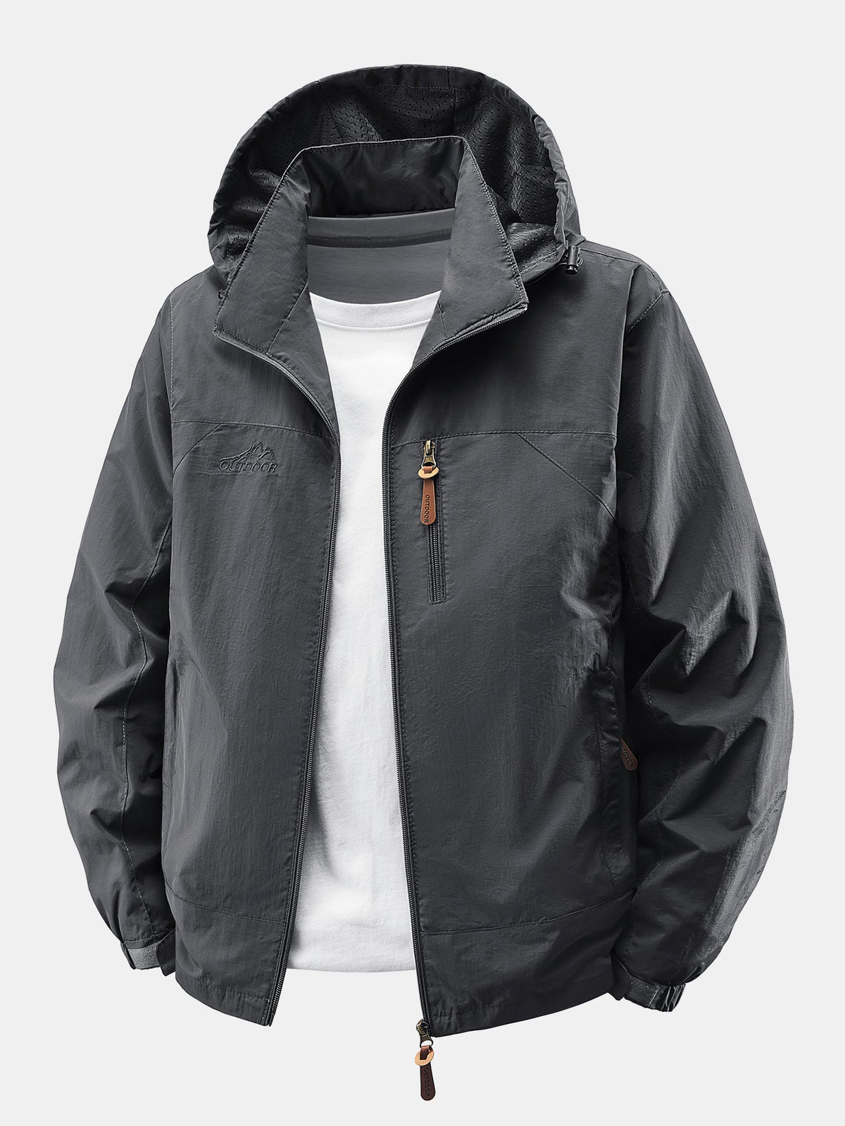 Men's Lightweight Nylon Windbreaker Jacket – Relaxed Fit Zip-Up - Grey