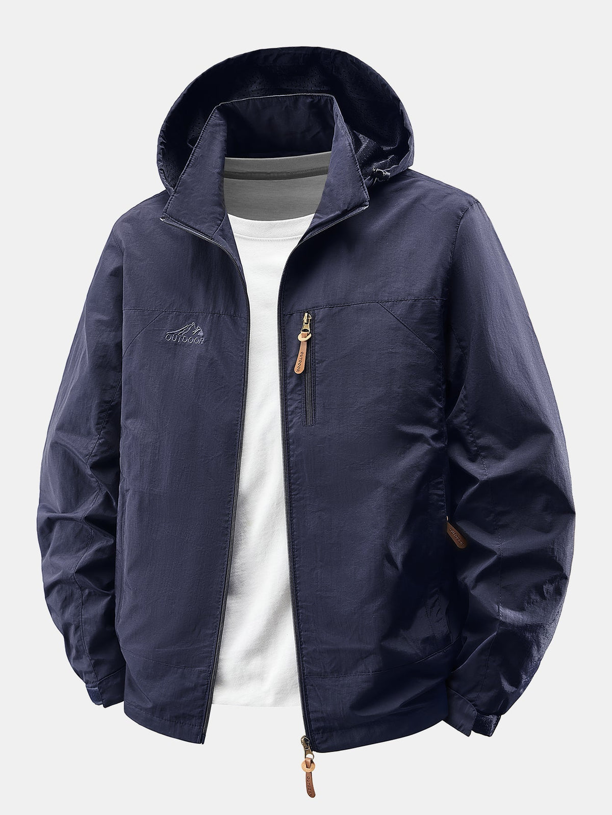 Men's Lightweight Nylon Windbreaker Jacket – Relaxed Fit Zip-Up - Navy
