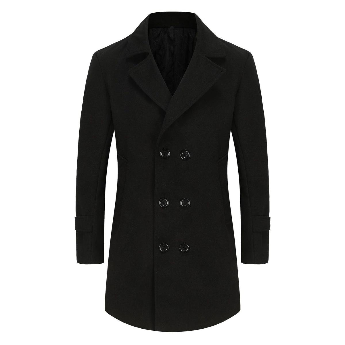 Men's Long Double Breasted Winter Coat in black, Tailored Fit