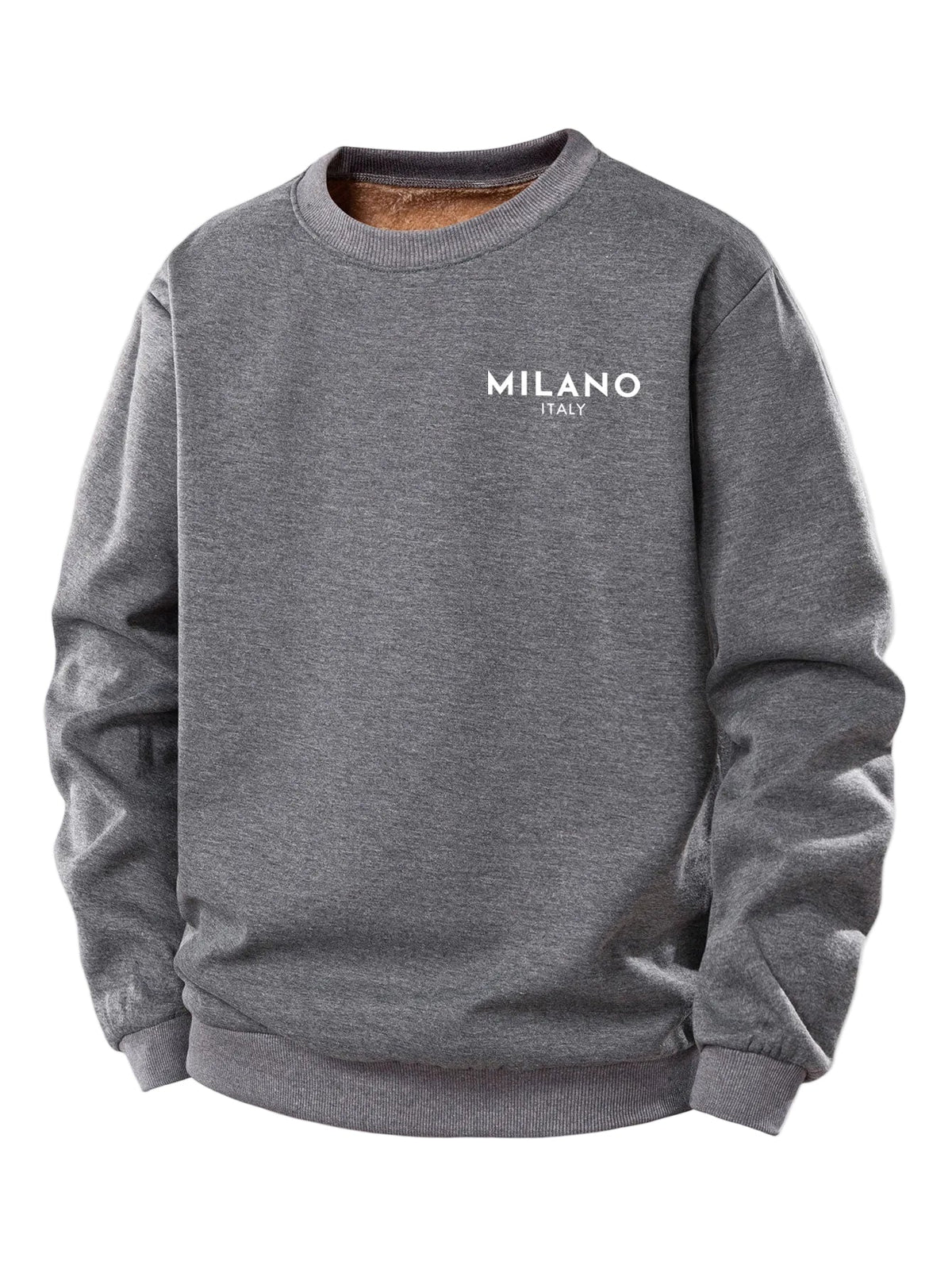 Men's Milano Print Teddy Fleece Sweatshirt – Crew Neck Regular Fit - Grey