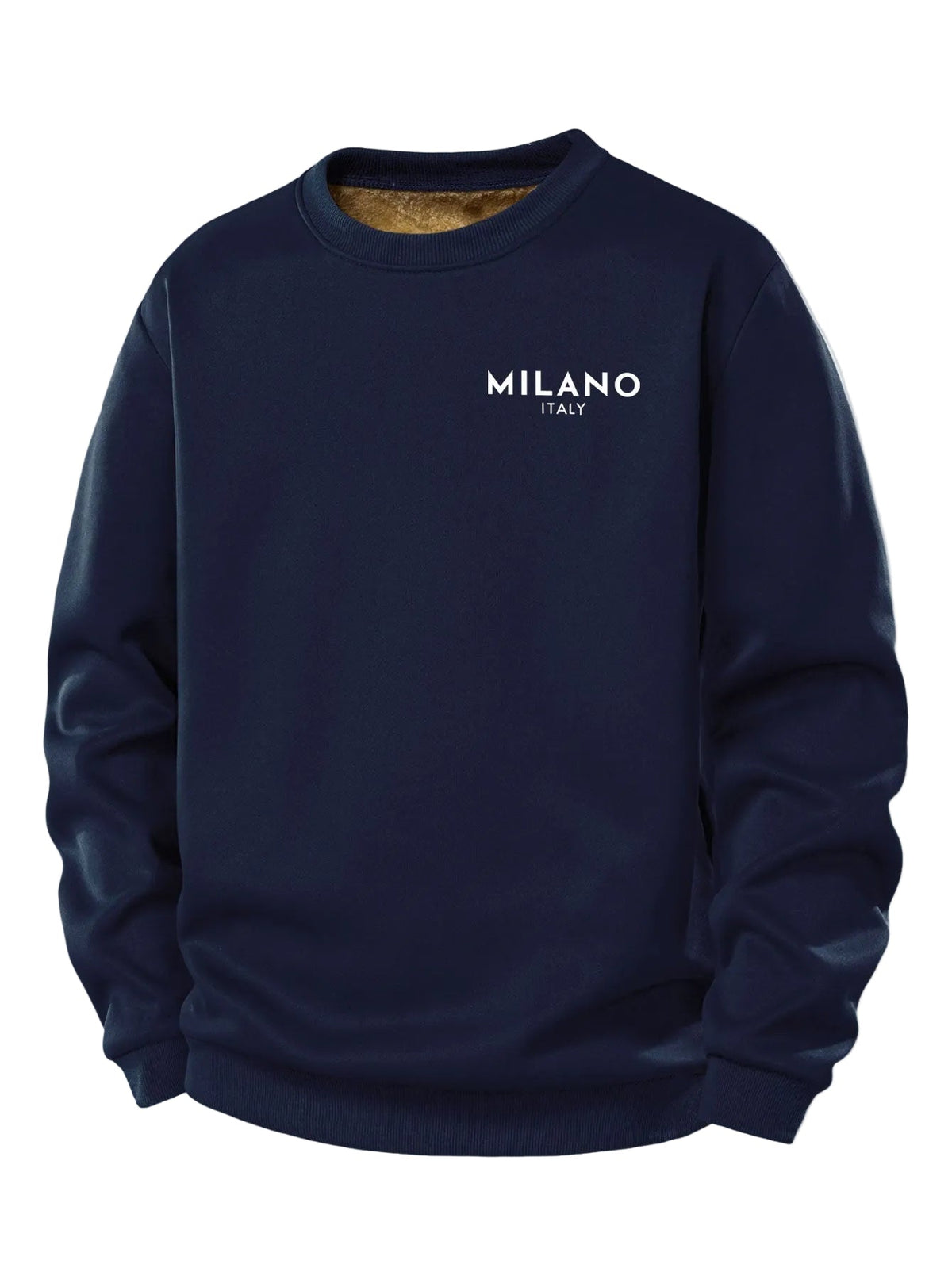 Men's Milano Print Teddy Fleece Sweatshirt – Crew Neck Regular Fit - Navy