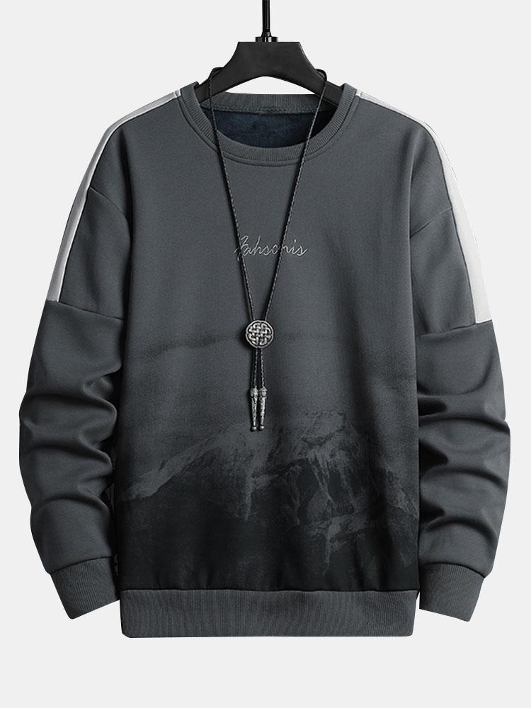 Men's Mountain Graphic Crew Neck Sweatshirt – Relaxed Fit Streetwear - Dark Grey