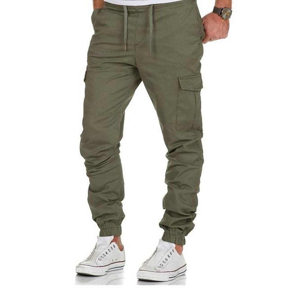 Men's Relaxed Fit Cargo Trousers in green, Elasticated Waist