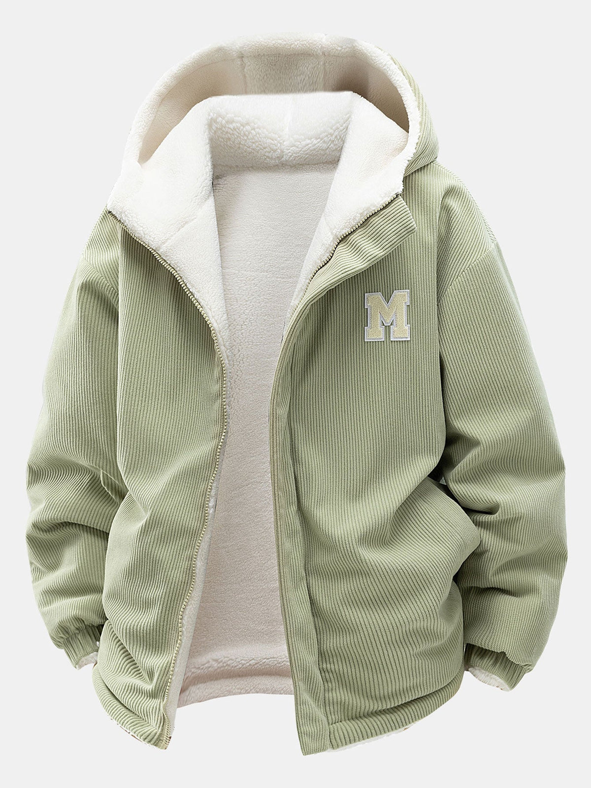 Men's Reversible Corduroy Hooded Jacket – Relaxed Fit - Light Green