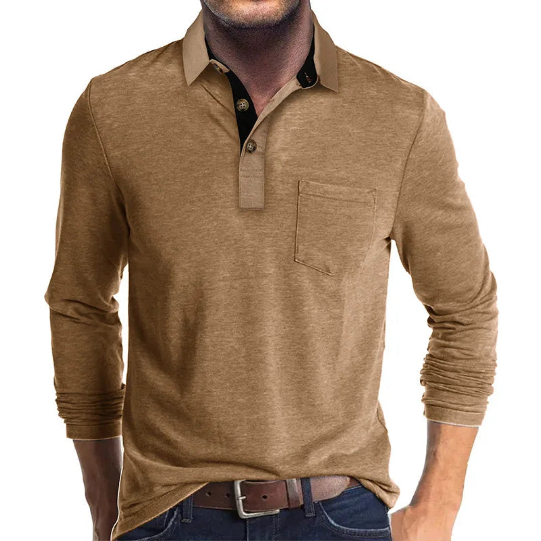 Men's Slim Fit Polo Shirt in brown, Long Sleeve Casual
