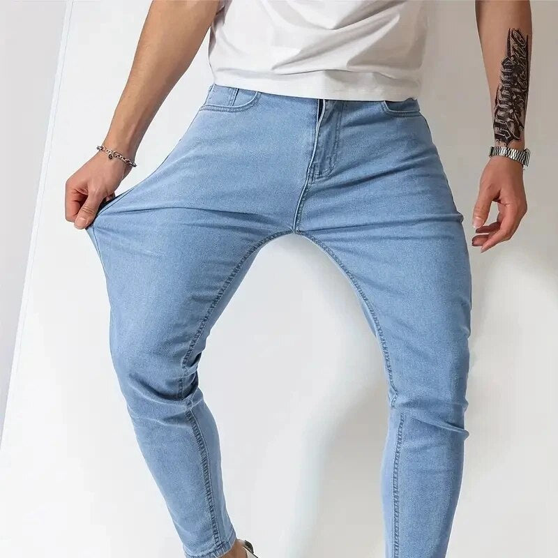 Men's Slim Fit Stretch Jeans in light blue, Tapered Ankle