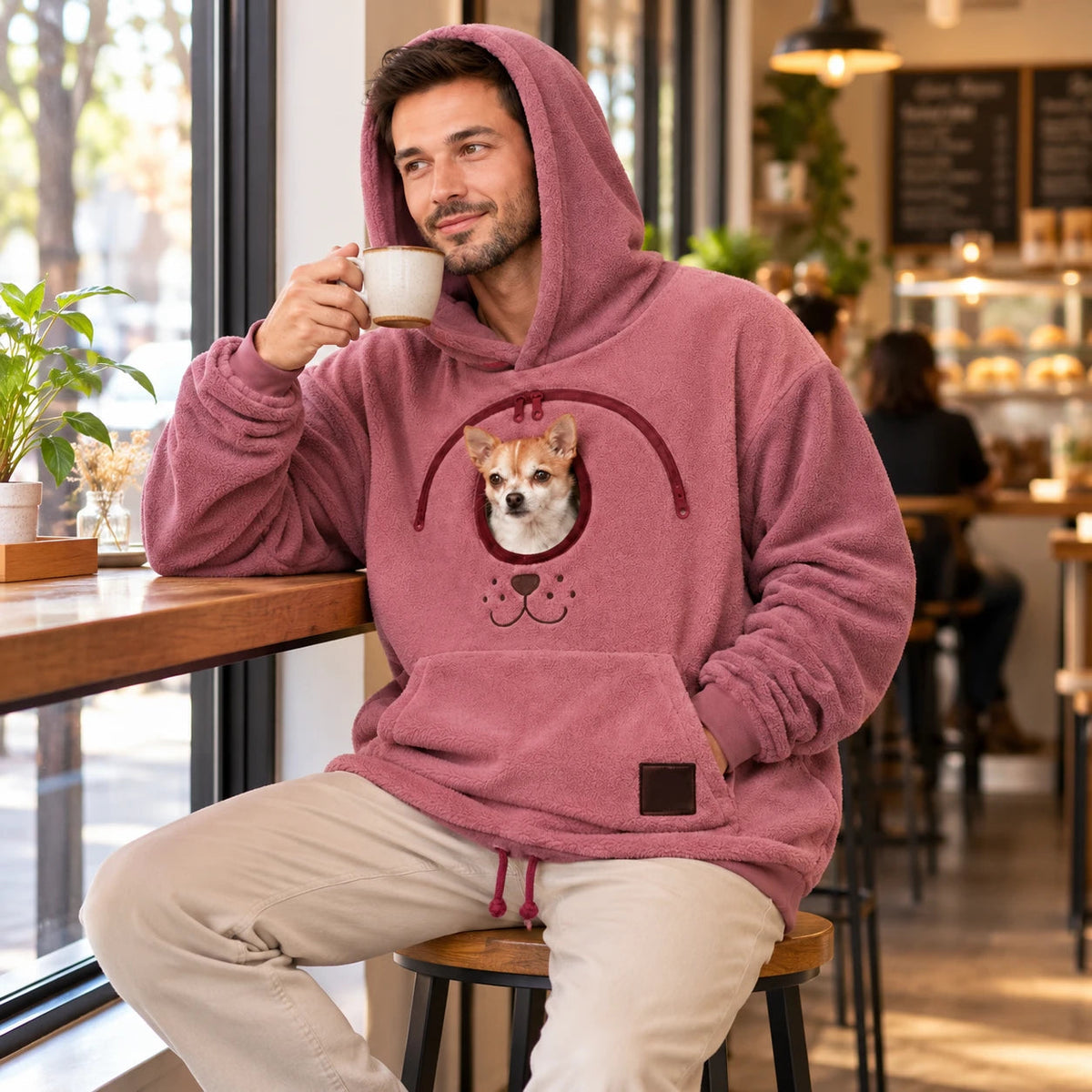 Men's Small Dog Pouch Hoodie - Hands-Free Pet Carrier