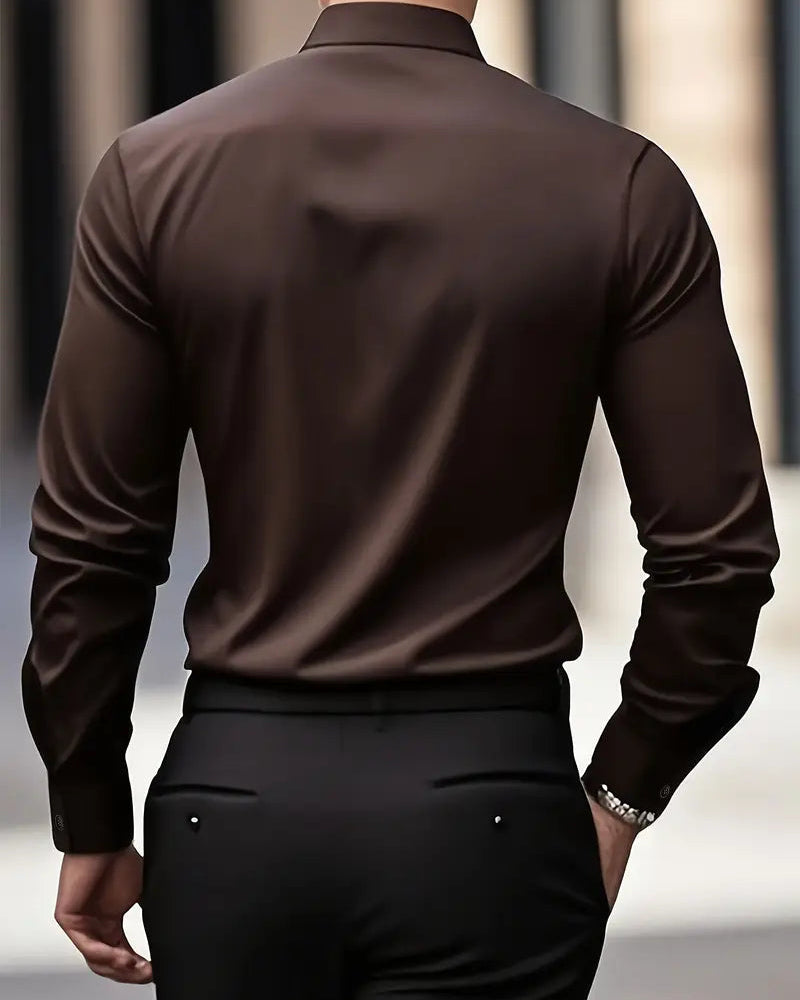 Men's Smart Fitted Shirt - Long Sleeve Pointed Collar