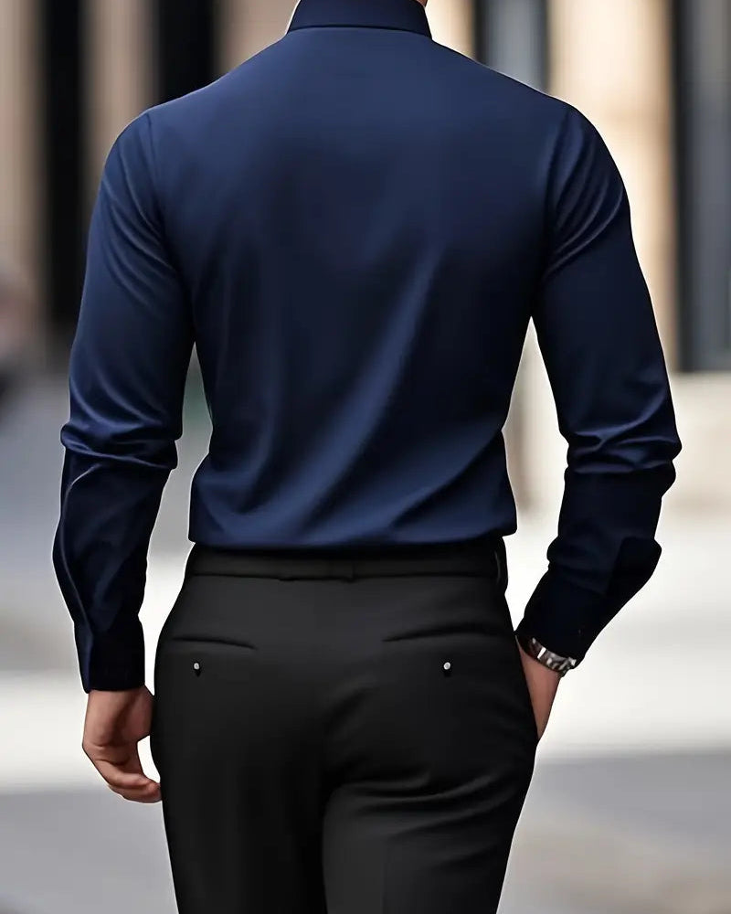 Men's Smart Fitted Shirt - Long Sleeve Pointed Collar