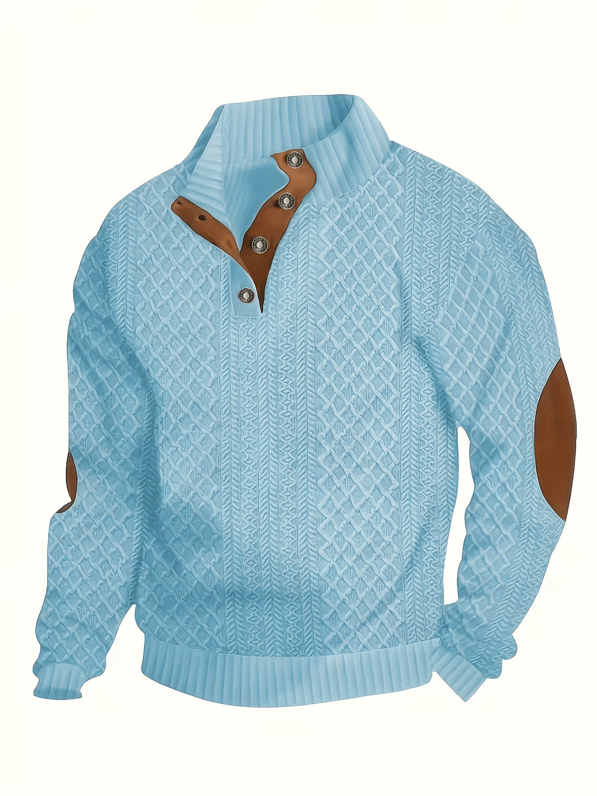 Men's Stand Collar Button Henley Sweater - Textured Knit
