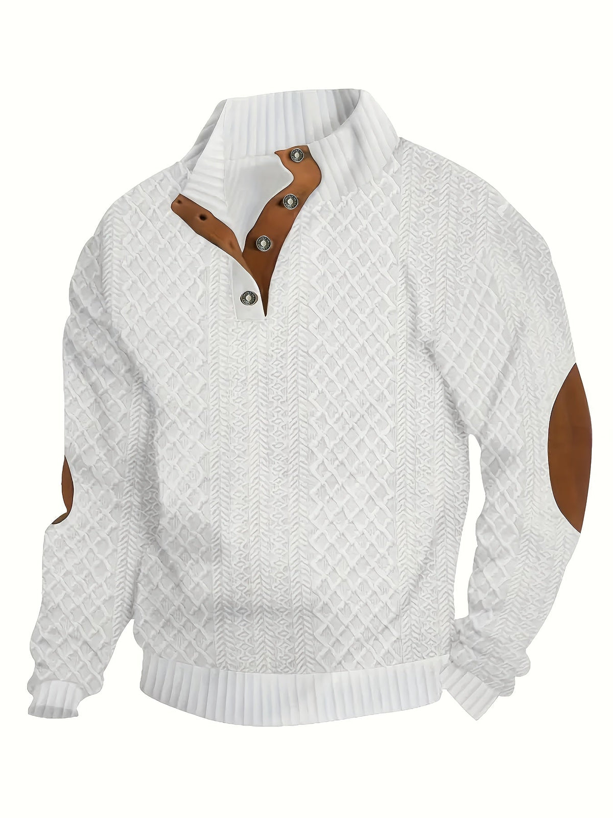 Men's Stand Collar Button Henley Sweater - Textured Knit
