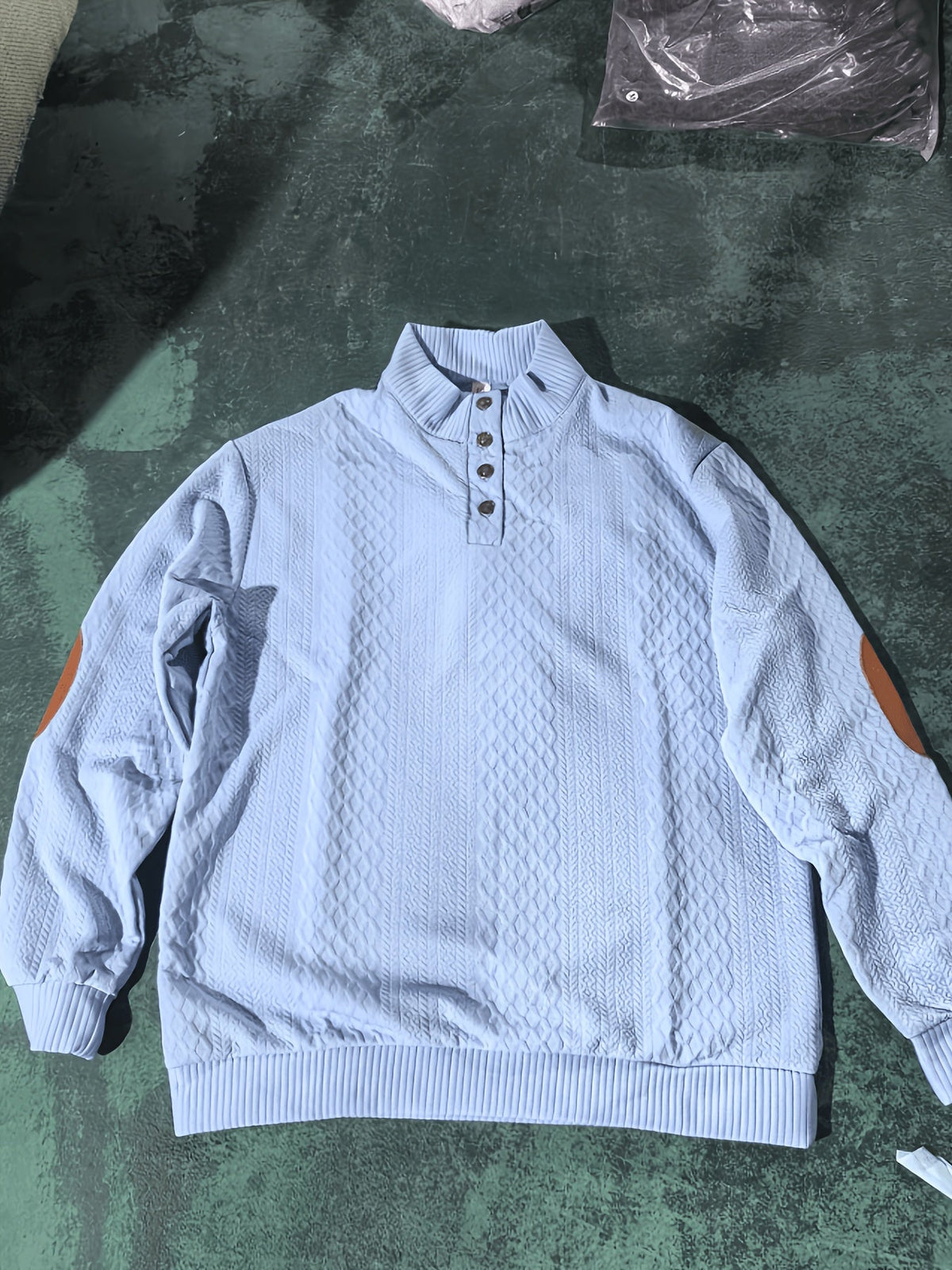 Men's Stand Collar Button Henley Sweater - Textured Knit