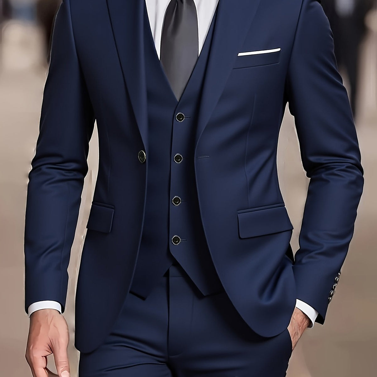 Men's Tailored Three-Piece Suit in blue, Slim Fit