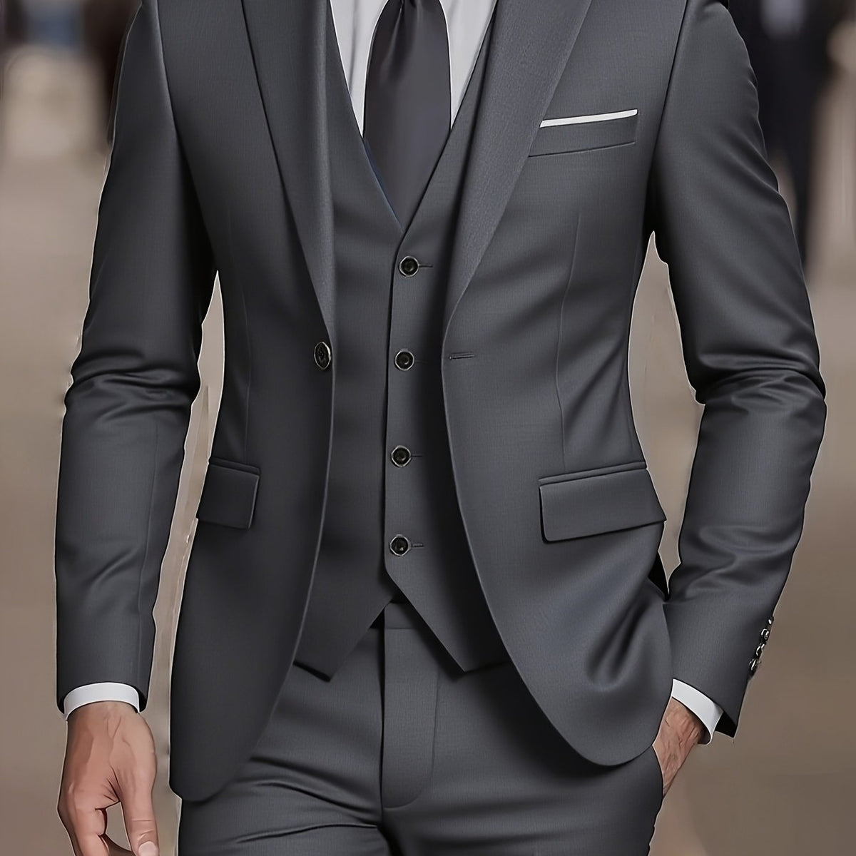 Men's Tailored Three-Piece Suit in grey, Slim Fit