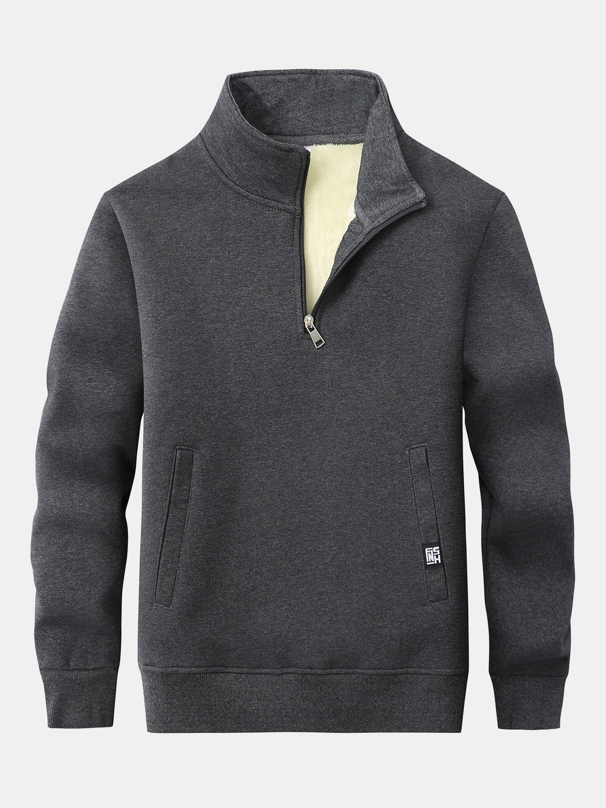 Men's Teddy Fleece Quarter-Zip Sweatshirt – Warm Cotton Blend - Dark Grey