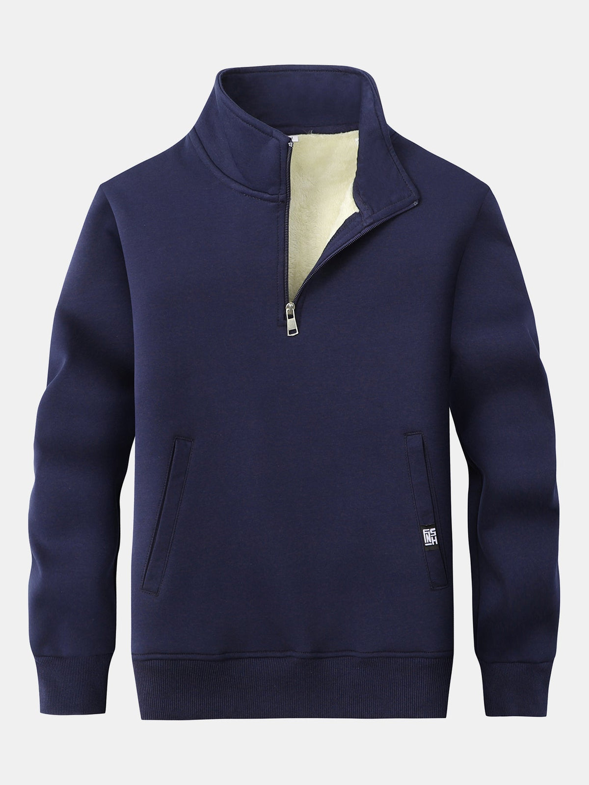Men's Teddy Fleece Quarter-Zip Sweatshirt – Warm Cotton Blend - Navy