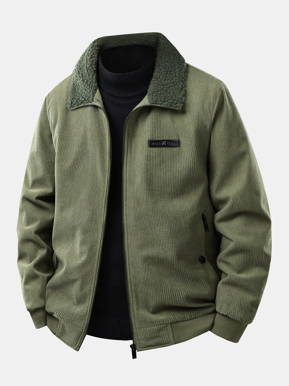 Men's Teddy Lined Corduroy Jacket in army green, Regular Fit