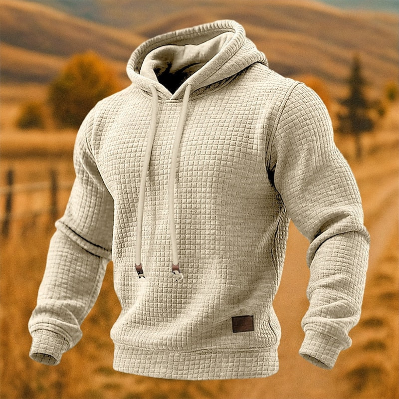 Men's Textured Pullover Hoodie in apricot, Relaxed Fit