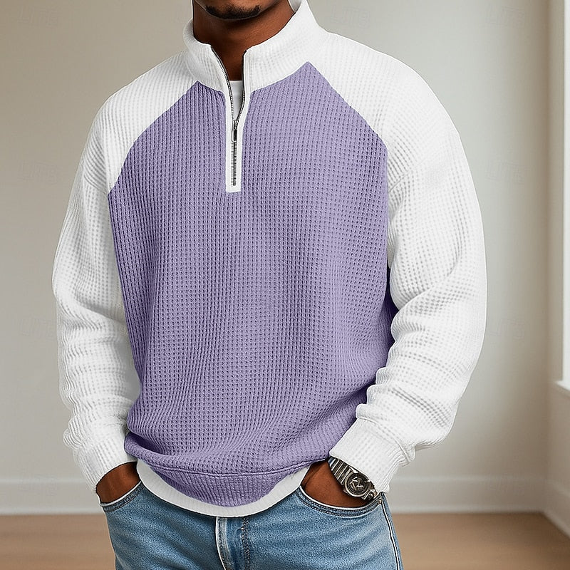Men's Textured Quarter-Zip Pullover in purple, Refined Comfort Layer