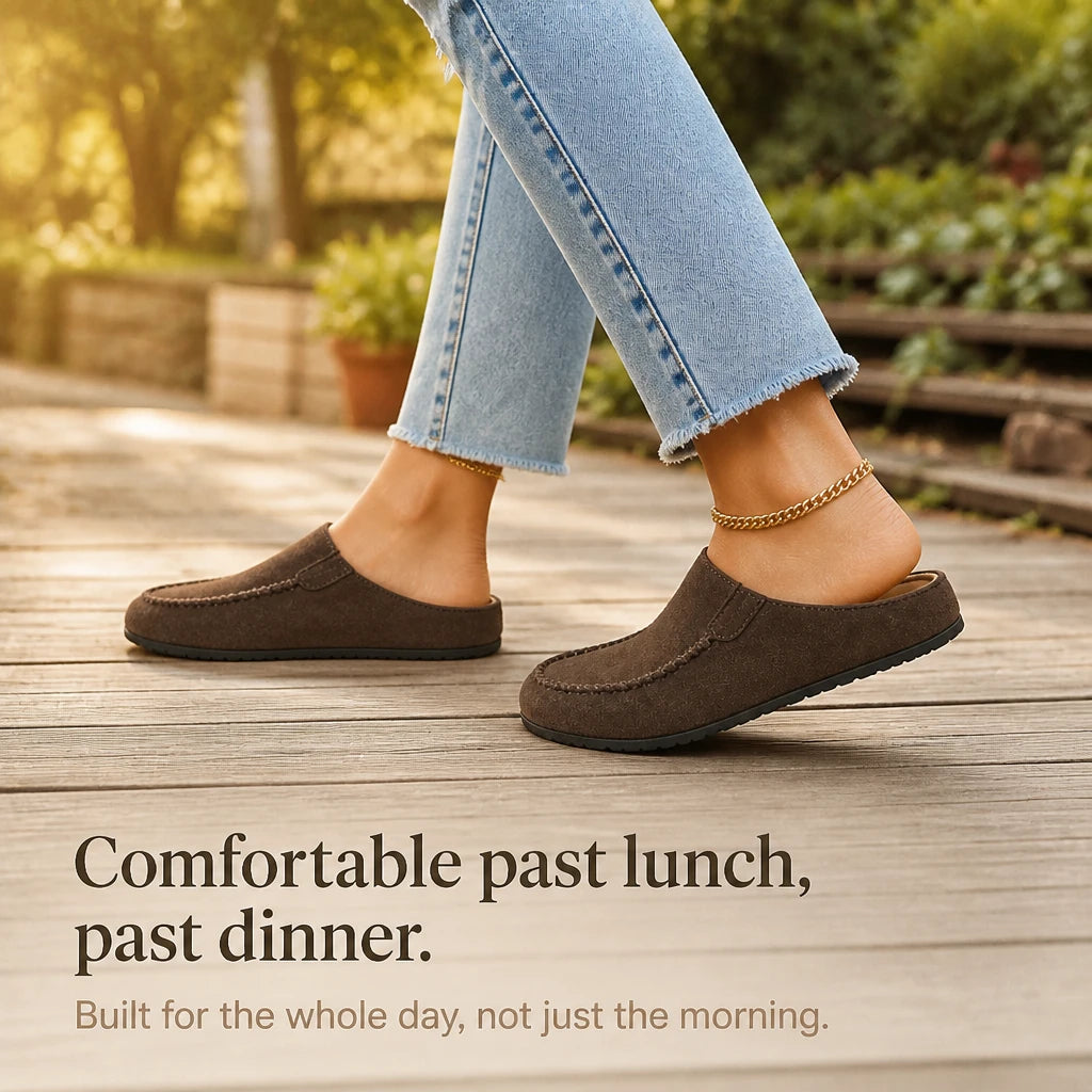 Women's Brown Backless Round-Toe Flat Shoes - Casual Comfort