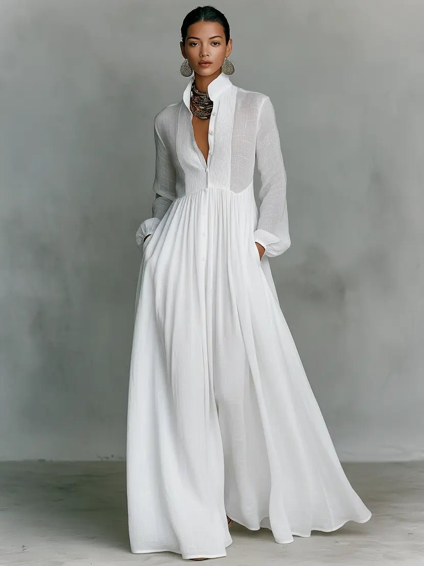 Women's Button-Front Maxi Dress - Flowing Elegance