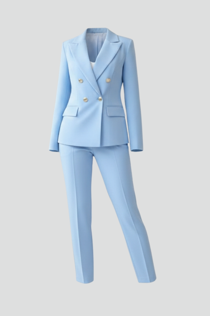 Women's Double-Breasted Tailored Suit Set - Blazer & Trousers