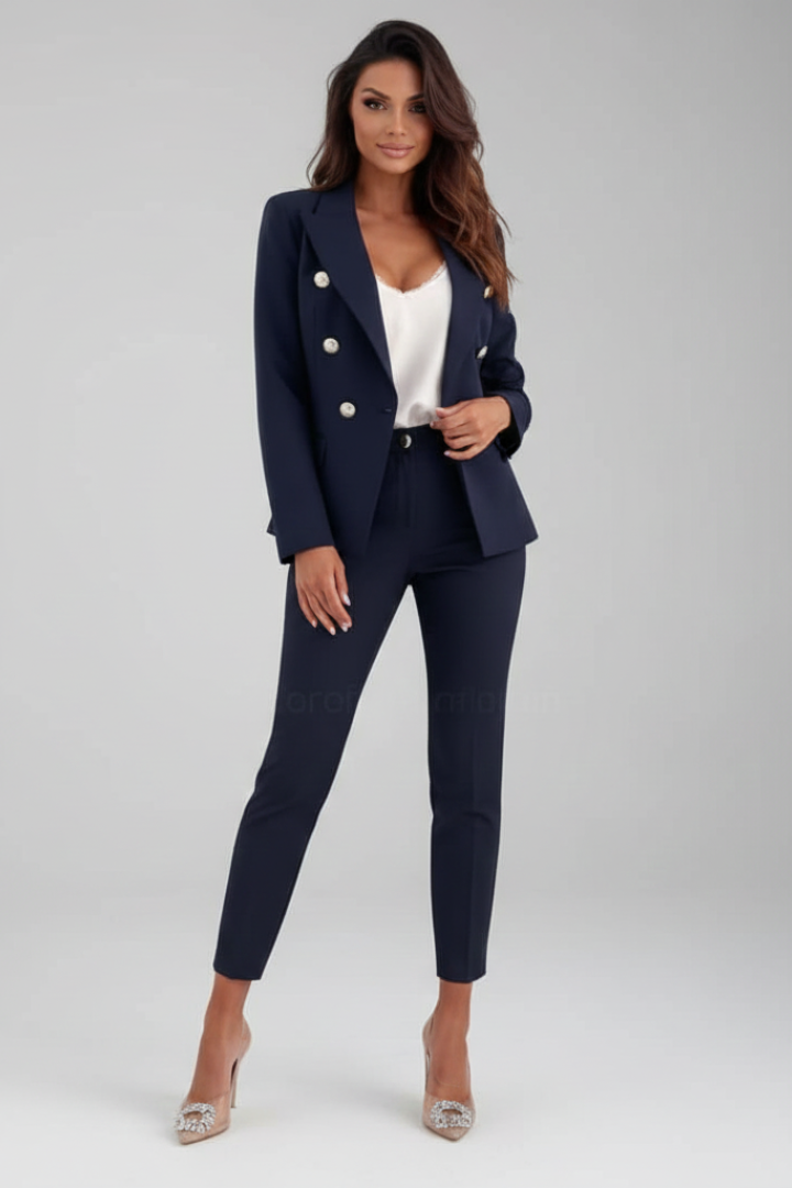 Women's Double-Breasted Tailored Suit Set in navy, Blazer & Trousers
