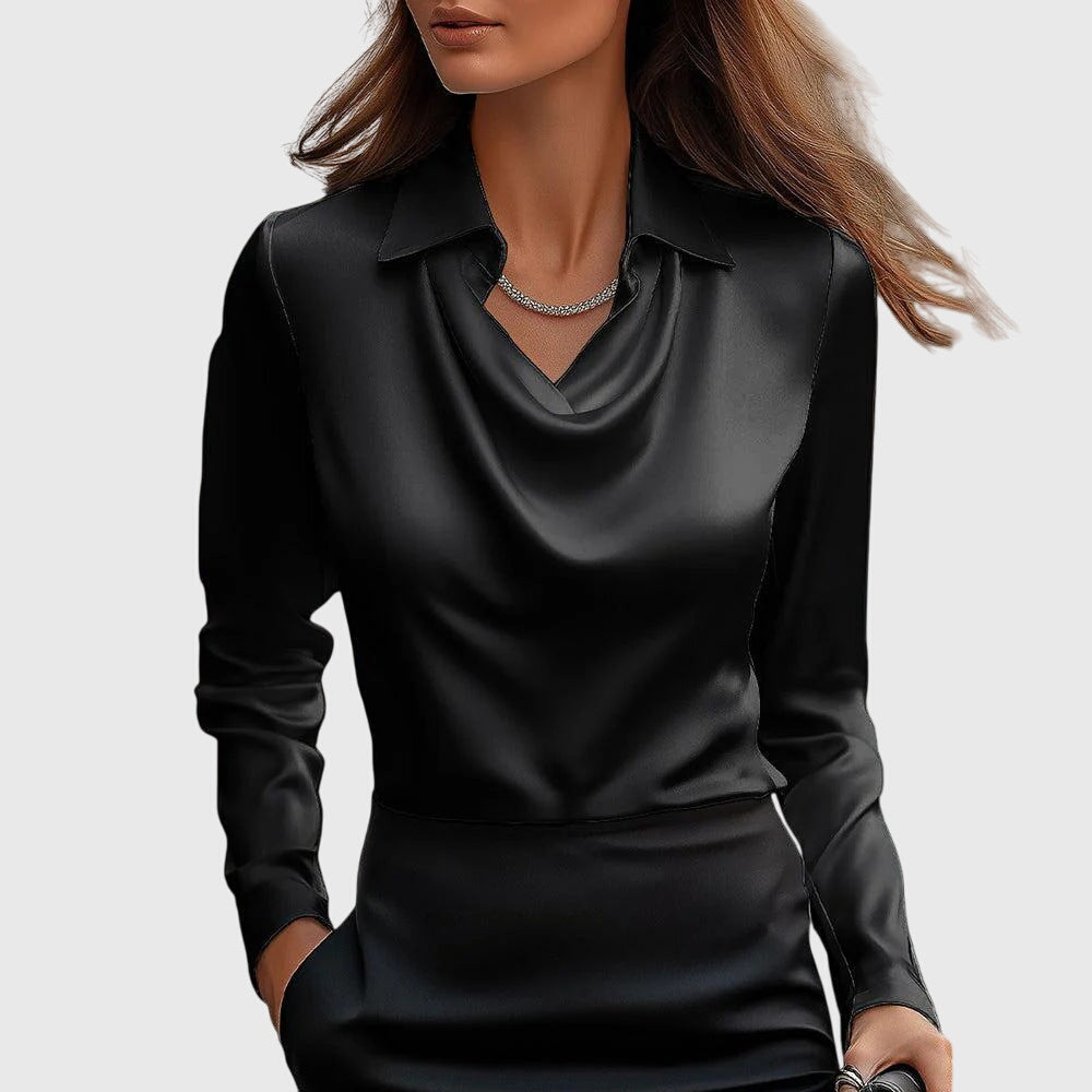 Women's Draped Elegant Blouse in black, Soft Neckline
