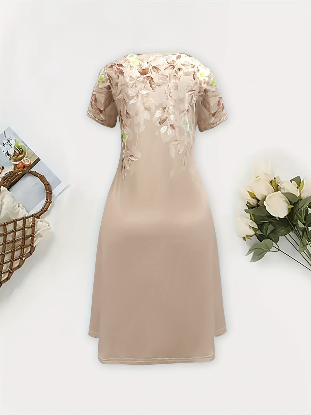 Women's Floral A-Line Dress - Elegant Short Sleeve
